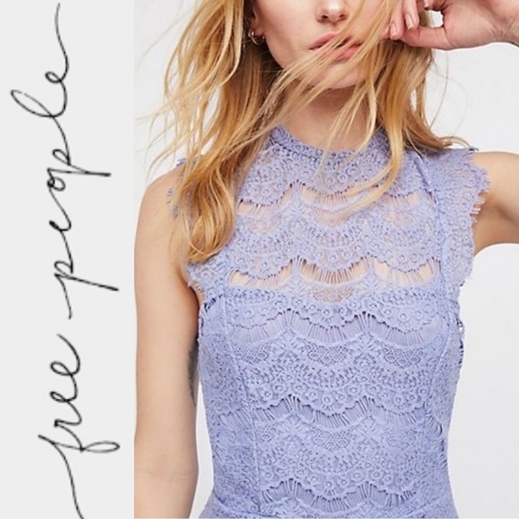 NWT Free People Lace Daydream Mini Dress in Lake - Picture 1 of 10